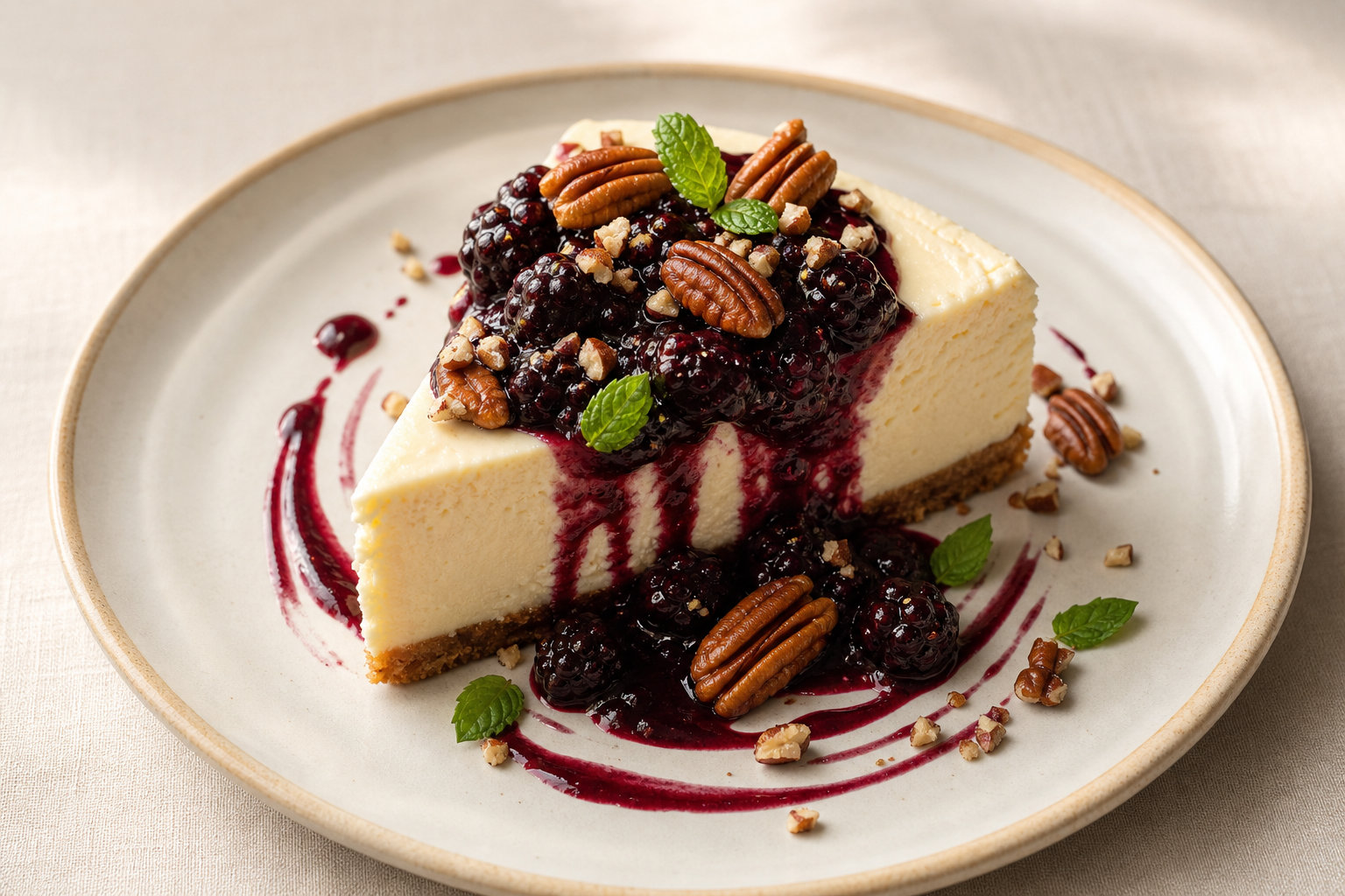 Bourbon vanilla cheesecake with blackberry compote
