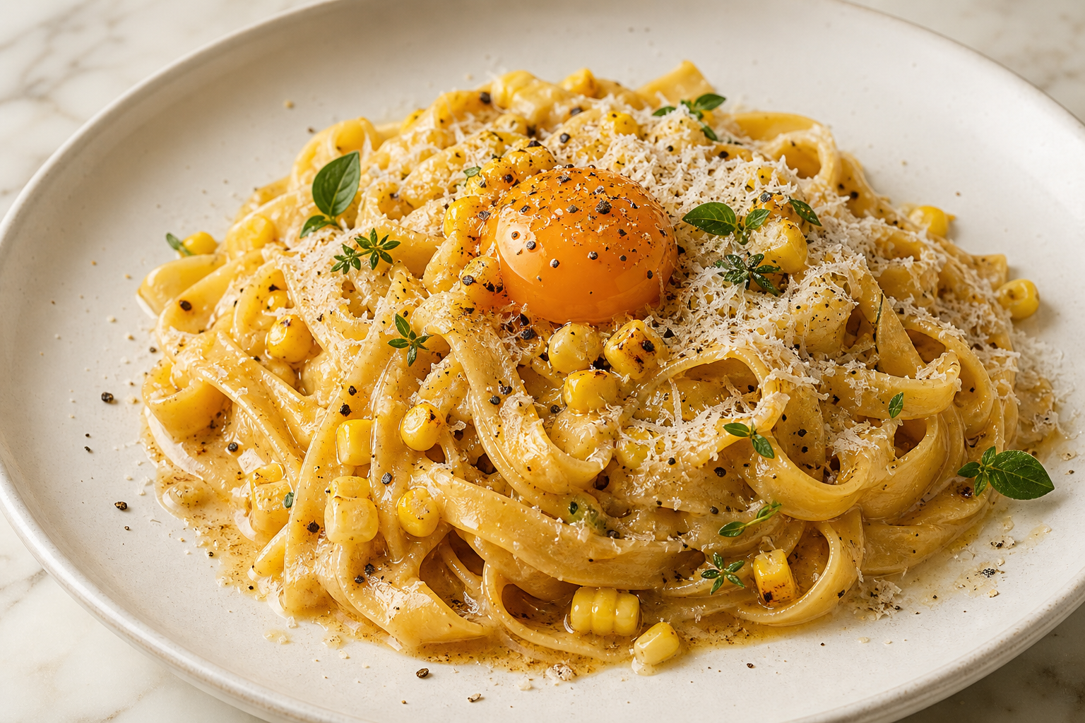 Fresh tagliatelle pasta with parmesan and herbs